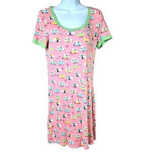 Munki Munki Pink Camping Trailer Vintage Retro Print Nightgown Dress Womens Sz S
